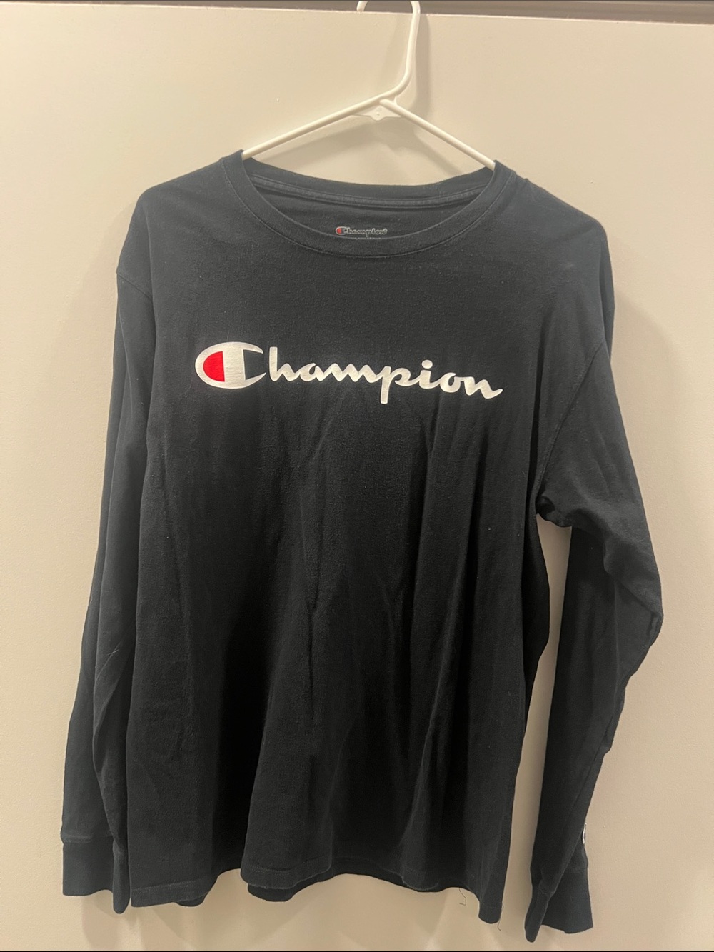 Champion Black Long Sleeve Logo Tee with White Script